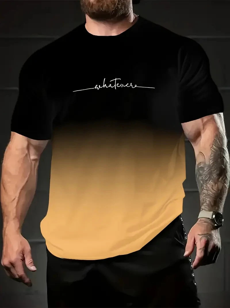 Men's Gradient Color Pattern TShirt Casual BreathO-Neck Short Sleeve Tee For Outdoor Activities Summer Oversized Streetwear Tops