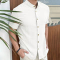 Men Loose Knit Solid Color Casual Short Sleeve Shirt
