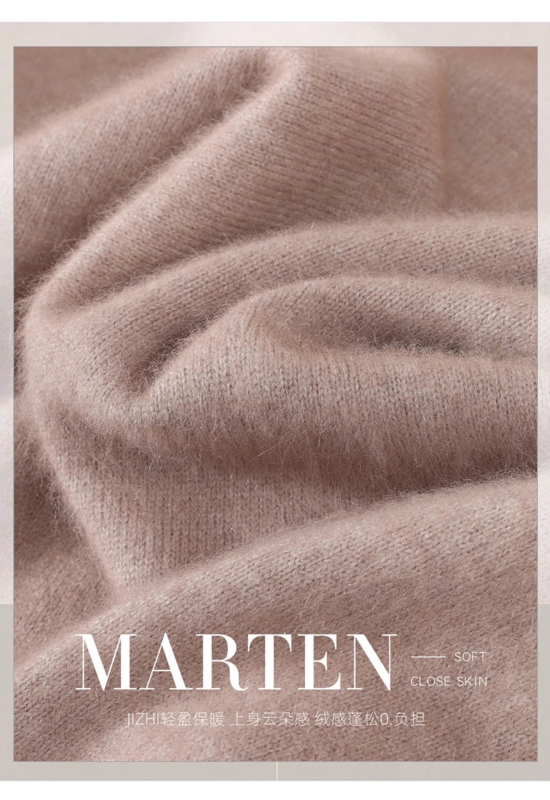 Women's 100% pure mink cashmere V-neck sweater T-shirt solid color knitted fashionable versatile short sleeved pullover sweater