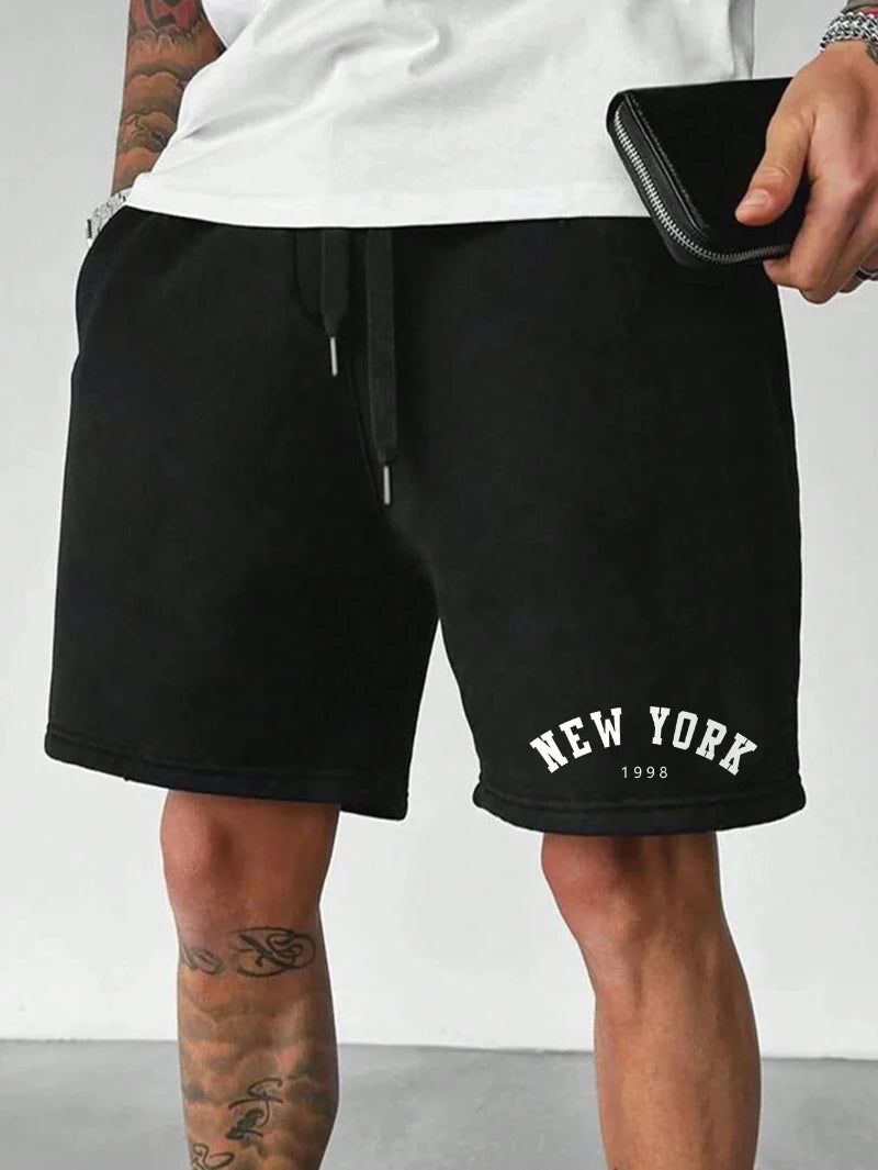 Men's Letter Graphic Print Drawstring Waist Shorts Casual Tie Front Track Athletic Shorts Basketball Training Summer Oversized