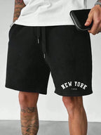 Men's Letter Graphic Print Drawstring Waist Shorts Casual Tie Front Track Athletic Shorts Basketball Training Summer Oversized