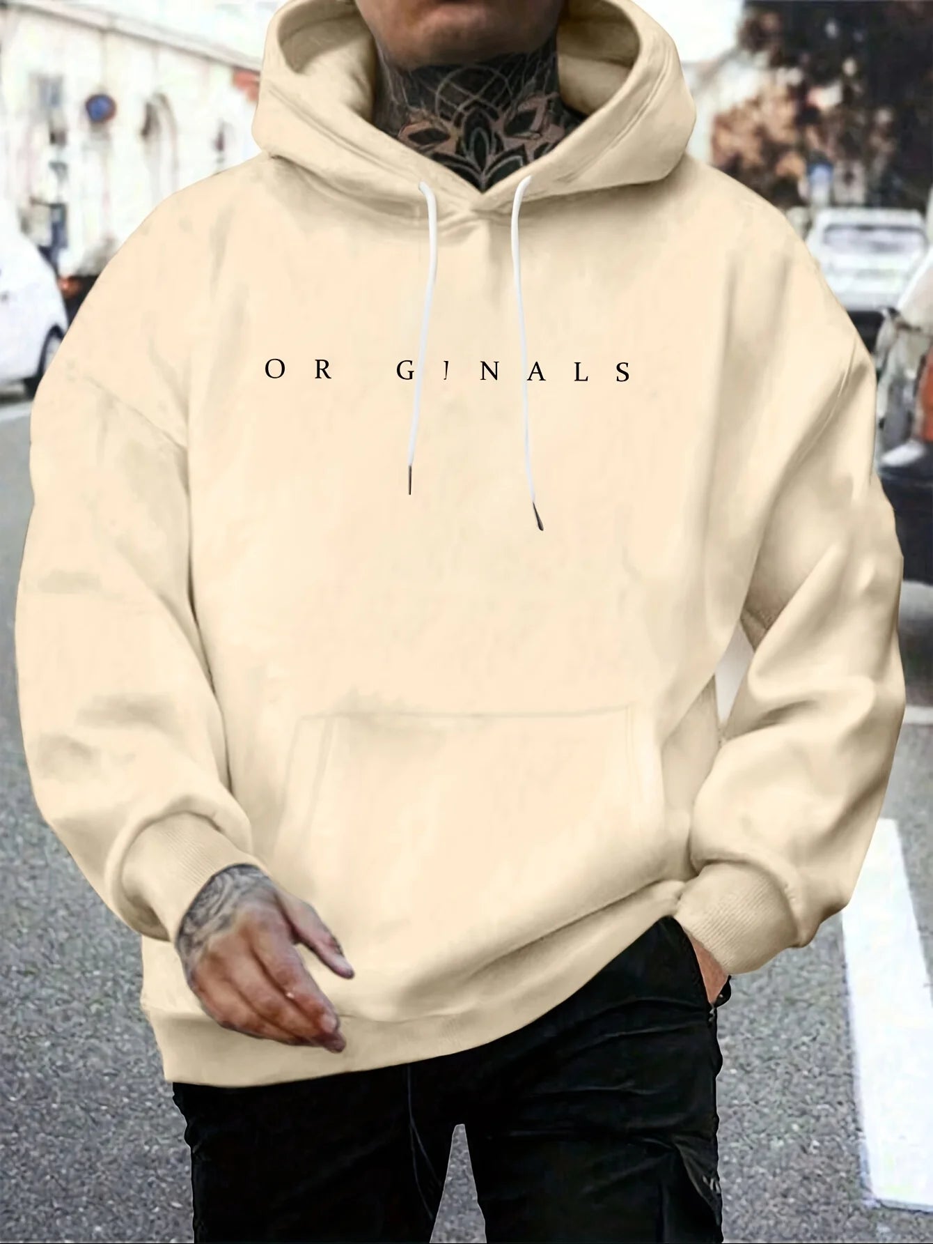 Men's autumn and winter casual fashion loose ORIGINALS letter printed long sleeved hooded sweatshirt warm pullover