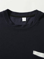 summer Casual breathable Men Tops Patchwork pocket sports pullover Textured Male Loose round collar short sleeve men T-shirts