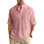 New Long Sleeve Henley Shirt Men Cotton Lightweight T-Shirts Men Breathable Streetwear Solid Color Business Button Polo Shirts