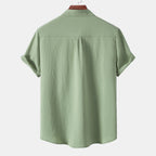 2026New men's short sleeved solid color standing collar cardigan casual shirt for foreign trade