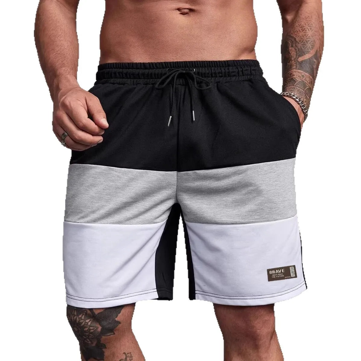 Men's Casual Color Block Short Pants American Loose Straight Leg Five-Quarter Length Summer New Sporty Trendy Polyester Fiber