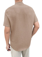 Casual Summer Shirt Men's Stand Collar Short Sleeve Light Maturity Leisure T-Shirt Open Cardigan Polyester Quick Dry Anti-Def...