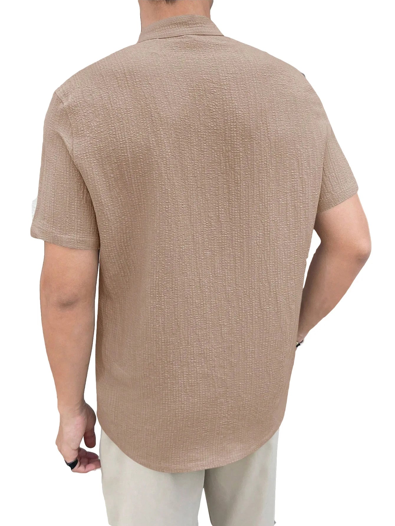Casual Summer Shirt Men's Stand Collar Short Sleeve Light Maturity Leisure T-Shirt Open Cardigan Polyester Quick Dry Anti-Def...