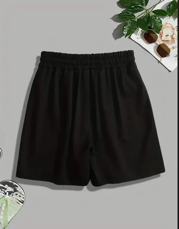 Men's Simple Solid Color Drawstring Belt Shorts, Casual and Versatile Summer New Y2K Unisex Sports Street Style Clothing