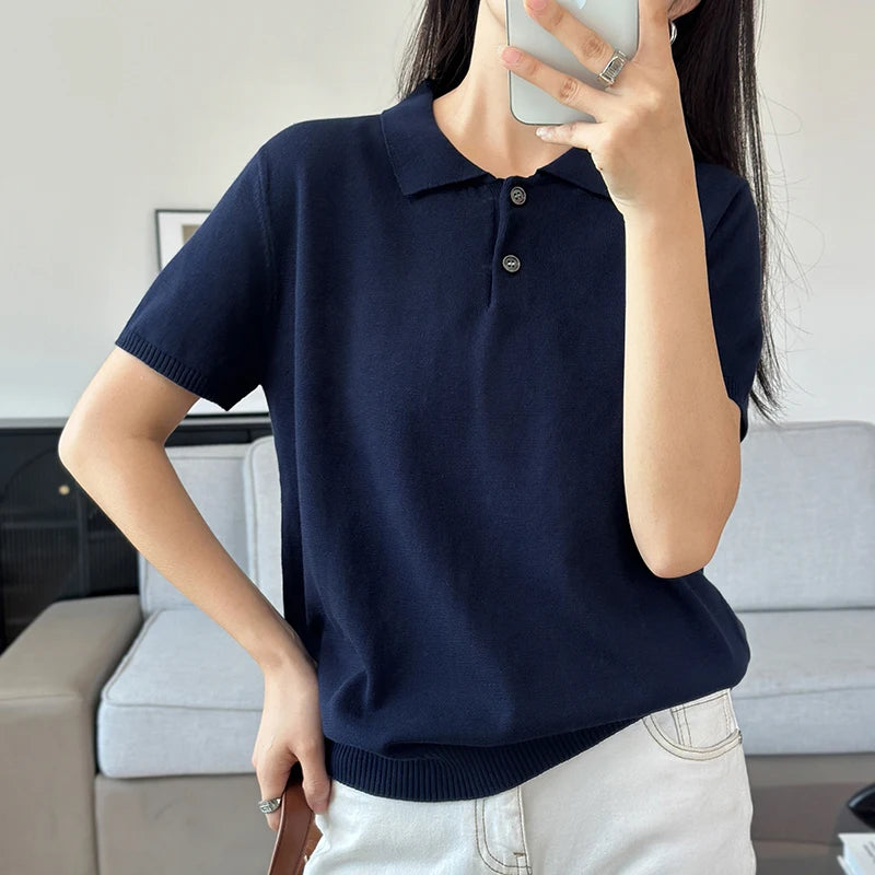 WinvyNee Summer Women's Clothing Cotton Polo T-shirt Short Sleeve Polo Collar Clothes Solid Casual Pullover Female Tops A1002029