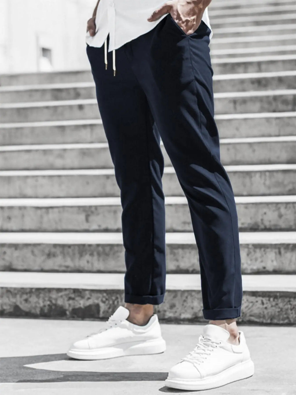 Men's Solid Color Casual Pants with Drawstring Waist Regular Fit Comfy Trousers with Pockets for Spring And Fall