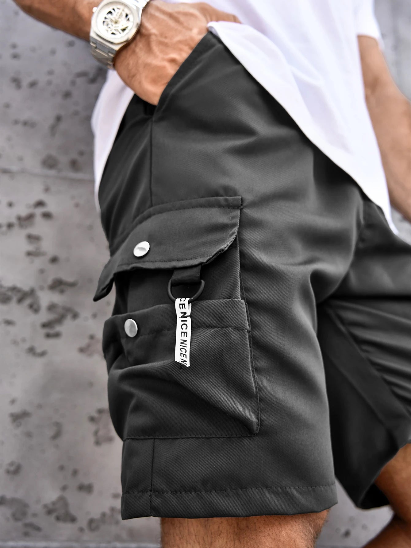 Men's Solid Cargo Shorts with Flap Pockets, Versatile And Trendy for Summer Outdoors And Sports Wear, 100% Polyester