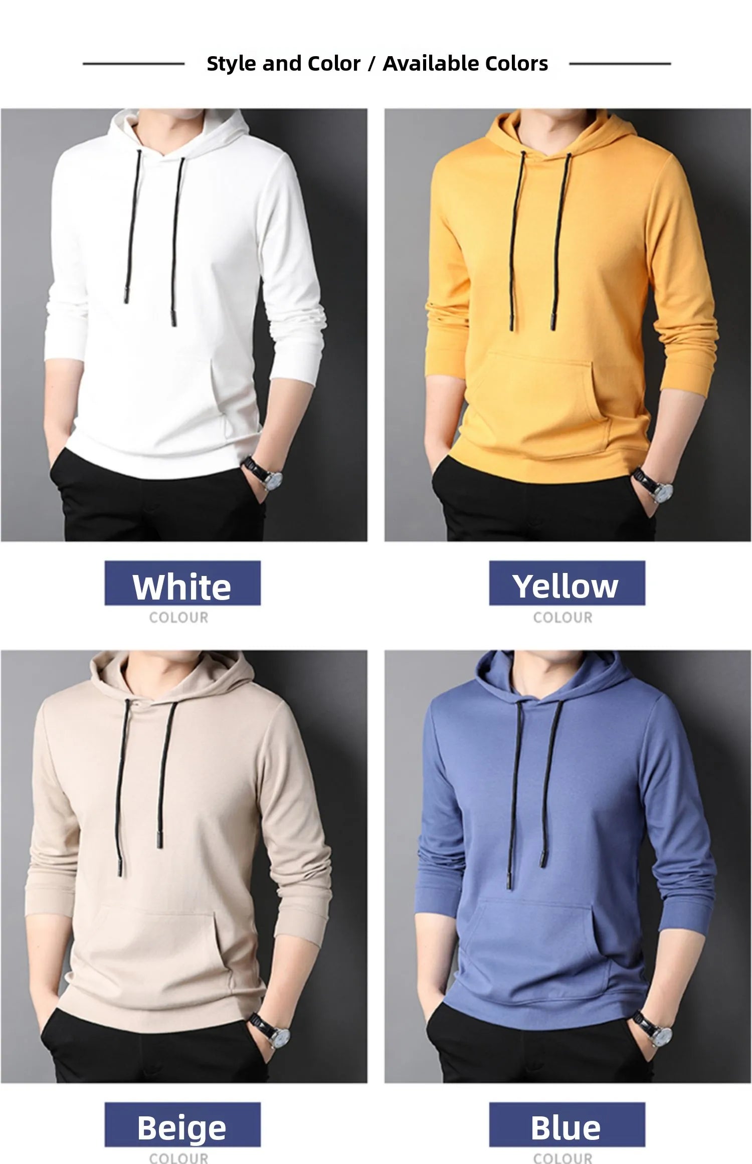 Spring Autumn Thin Pure Cotton Hoodie Men's Slim Fit Korean Sle Trendy  Color Long Sve T-irt Casual Comfortable
