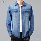New denim shirt jacket men's casual loose plus size cowboy shirt spring autumn hundred with the tide shirts for men 8XL 7XL