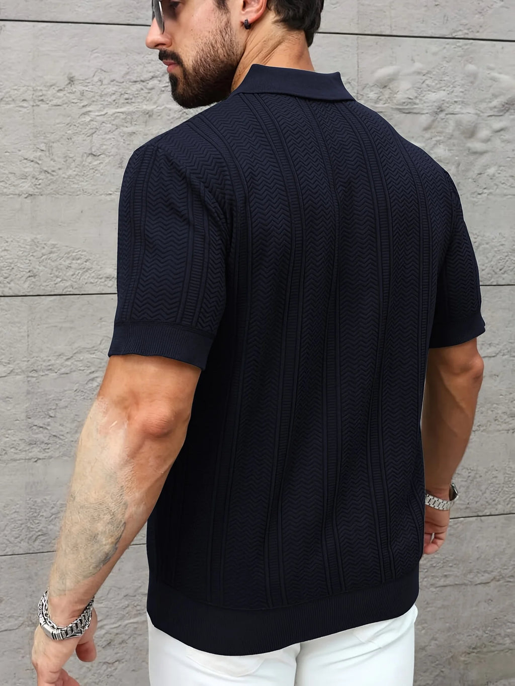 New 2026 Knitted Polo Shirt - Twisted Knit Texture Men's Summer Casual Collar Short Sleeve Buttoned Solid Color Hooded Knitted T