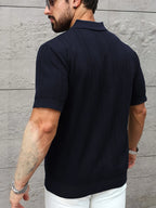 New 2026 Knitted Polo Shirt - Twisted Knit Texture Men's Summer Casual Collar Short Sleeve Buttoned Solid Color Hooded Knitted T