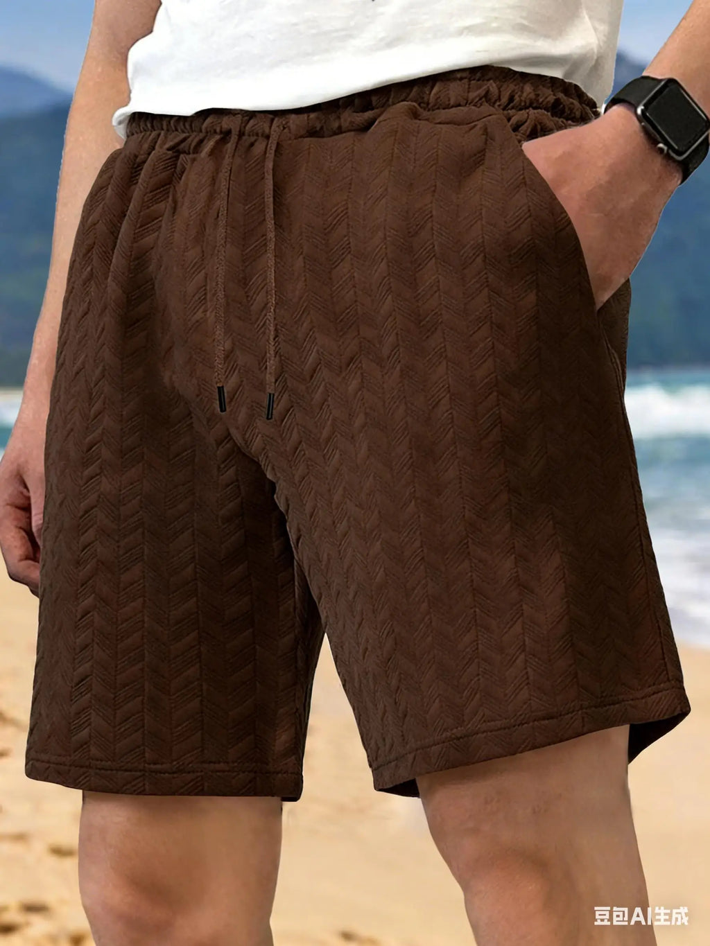 Luxury Shorts Men'S Jacquard Loose Solid Color Drawstring Casual Short Pants Summer Casual Wide Leg Loose Sweatpants For Man