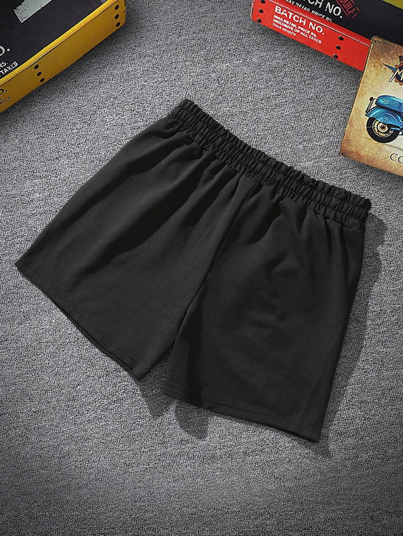 Men's Letter Graphic Print Drawstring Waist Shorts Casual Tie Front Track Athletic Shorts Basketball Training Summer Oversized