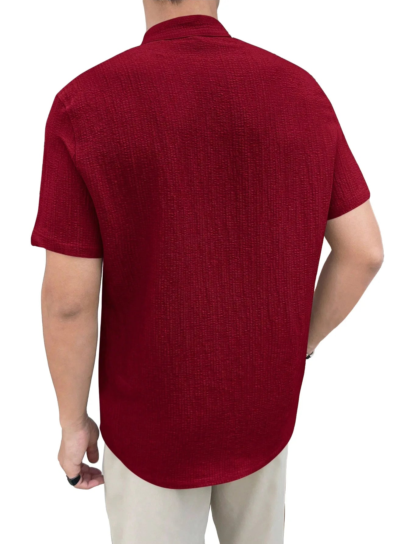 Casual Summer Shirt Men's Stand Collar Short Sleeve Light Maturity Leisure T-Shirt Open Cardigan Polyester Quick Dry Anti-Def...