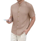Casual Summer Shirt Men's Stand Collar Short Sleeve Light Maturity Leisure T-Shirt Open Cardigan Polyester Quick Dry Anti-Def...
