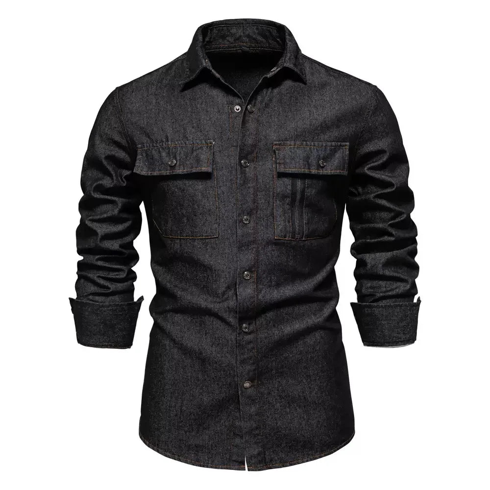 Autumn and Spring New Trend American Vintage Pure Cotton Long Sleeve Denim Shirt Men's Loose Sports Plus Size High-End Shirt