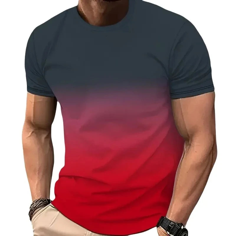 Men's Gradient Color Pattern TShirt Casual BreathO-Neck Short Sleeve Tee For Outdoor Activities Summer Oversized Streetwear Tops