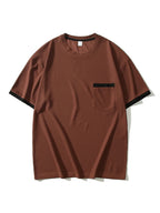 summer Casual breathable Men Tops Patchwork pocket sports pullover Textured Male Loose round collar short sleeve men T-shirts