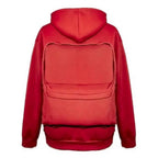 Men Backpack Sweatshirt Coat Long Sleeve Zipper Closure Hoodie with Schoolbag Design Solid Color Loose Fit Outerwear