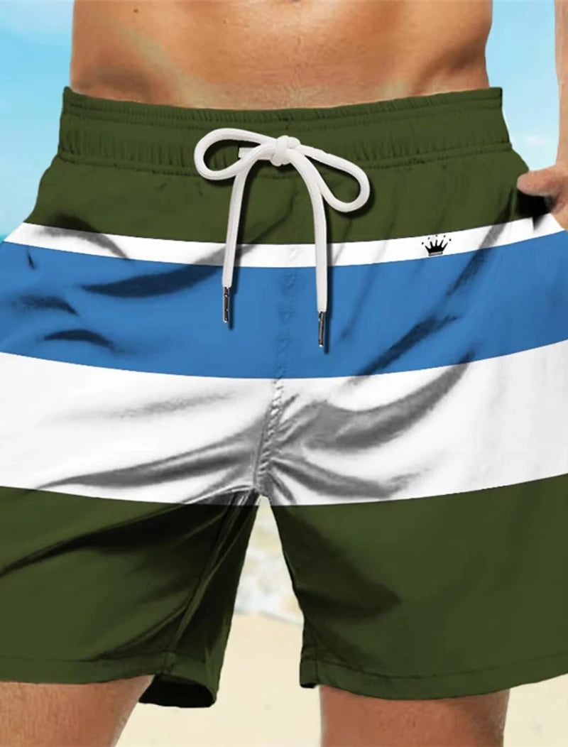 Stripe Graphic Men's Resort Shorts 3D Printed New Design Board Shorts Swim Trunks Summer Drawstring Hawaiian Style Men Swimsuit