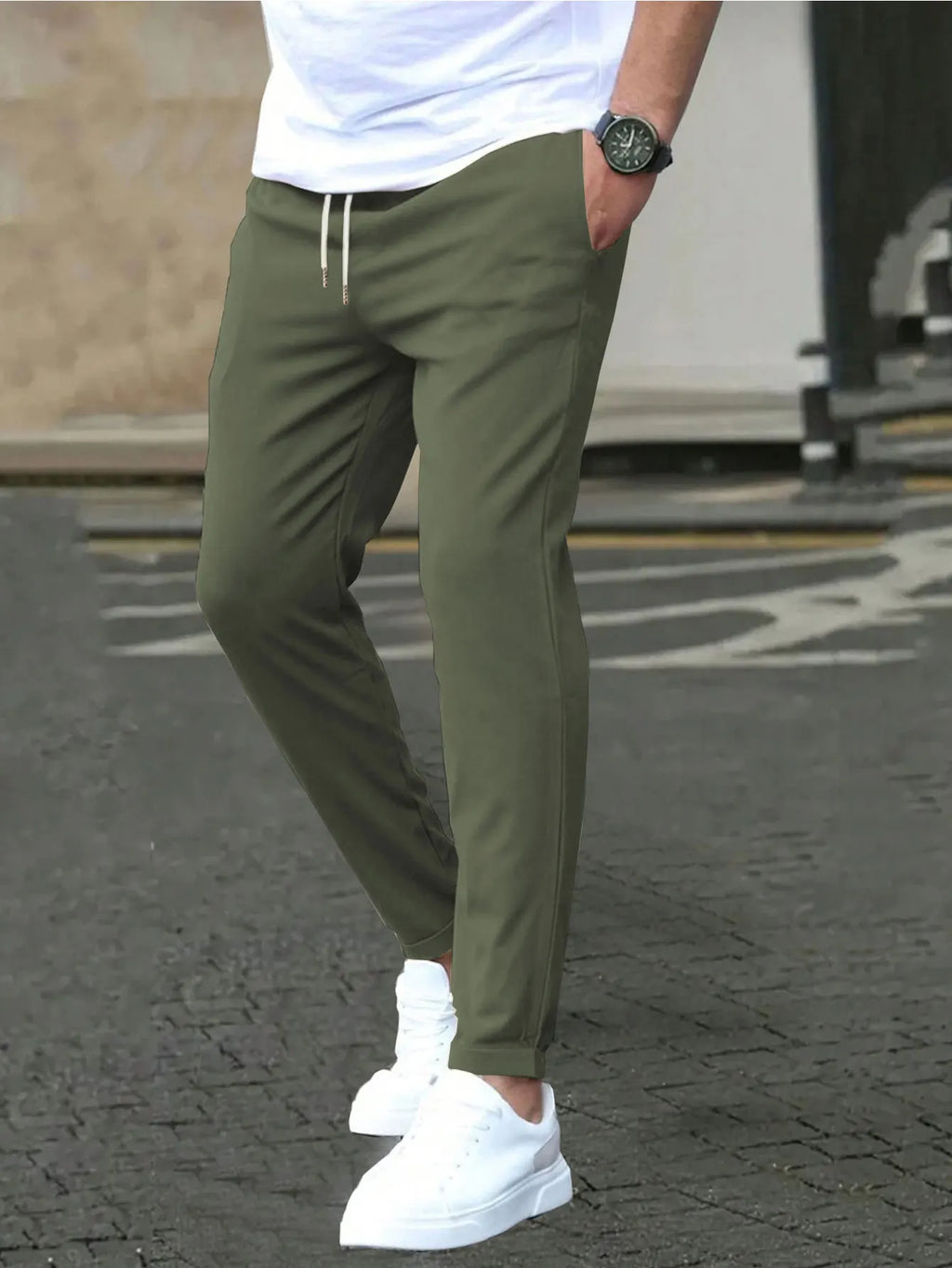 Men's Solid Color Drawstring Waist Casual Pants Regular Fit Comfy Trousers with Pockets for Spring And Fall