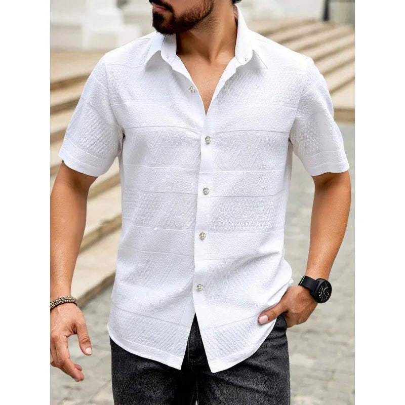 Men's Pure Color Flat Button Casual Short Sleeve Shirt Autumn Winter New Style Slim Fit Comfortable Breathable Fashionable