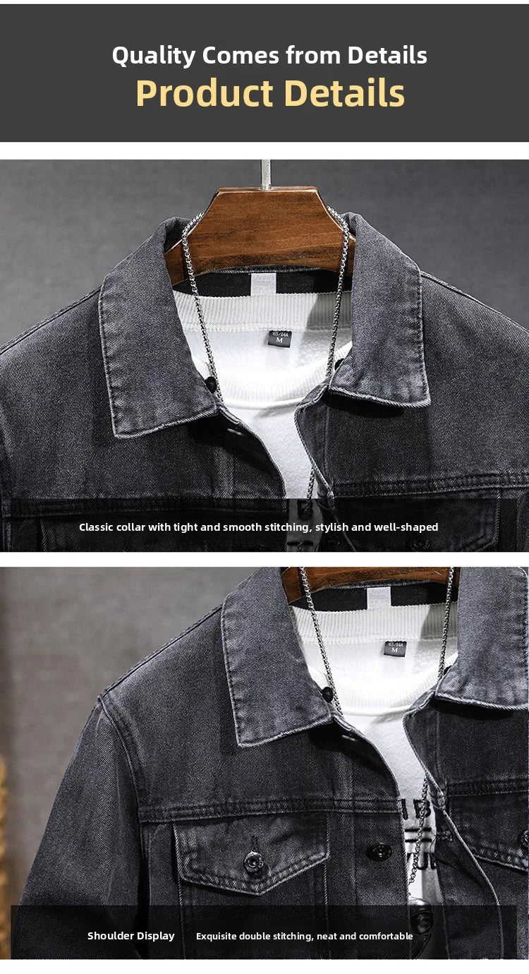 Casual Men's Denim Jacket Spring Autumn American Simple Trendy Hoodie Detachable Breathable Wear Resistant Windproof Sweat AB...