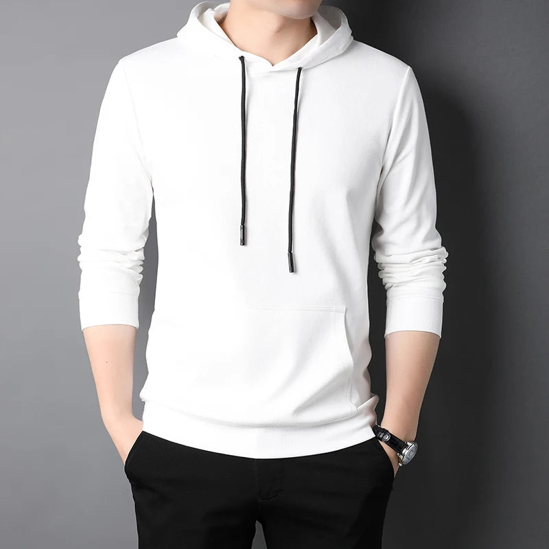 Spring Autumn Thin Pure Cotton Hoodie Men's Slim Fit Korean Sle Trendy  Color Long Sve T-irt Casual Comfortable