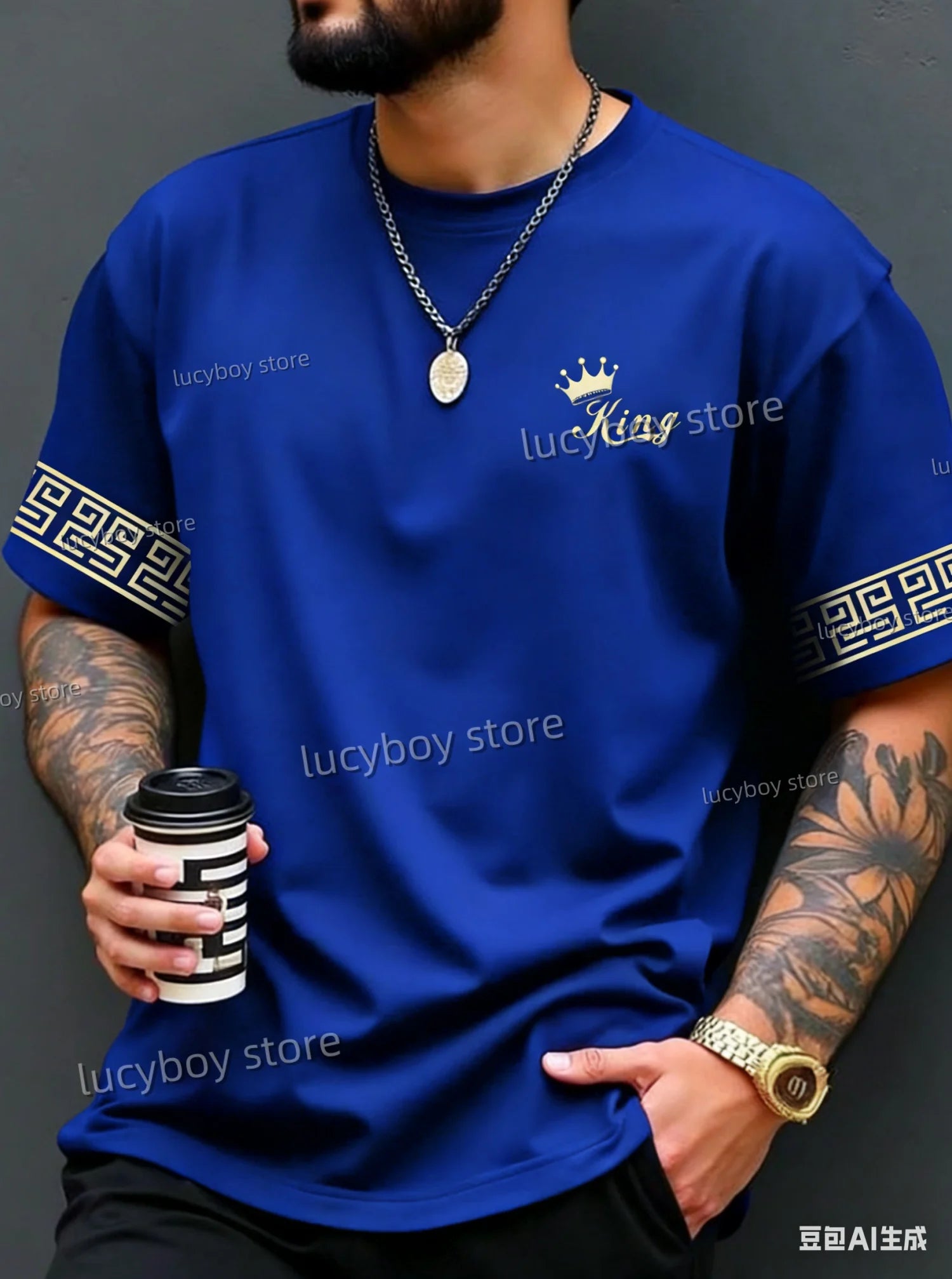 2026 New King pattern Print Men T-Shirt Man Short Sleeves football T-Shirt Vintage Plus Size Sport Daily Tees Men Clothing