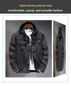 Casual Men's Denim Jacket Spring Autumn American Simple Trendy Hoodie Detachable Breathable Wear Resistant Windproof Sweat AB...