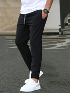 Men's Solid Color Drawstring Waist Casual Pants Regular Fit Comfy Trousers with Pockets for Spring And Fall