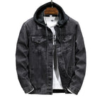 Casual Men's Denim Jacket Spring Autumn American Simple Trendy Hoodie Detachable Breathable Wear Resistant Windproof Sweat AB...
