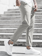 Men's Solid Color Casual Pants with Drawstring Waist Regular Fit Comfy Trousers with Pockets for Spring And Fall