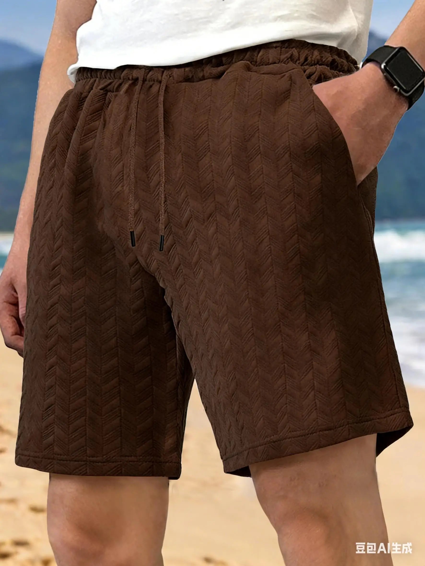 Luxury Shorts Men'S Jacquard Loose Solid Color Drawstring Casual Short Pants Summer Casual Wide Leg Loose Sweatpants For Man