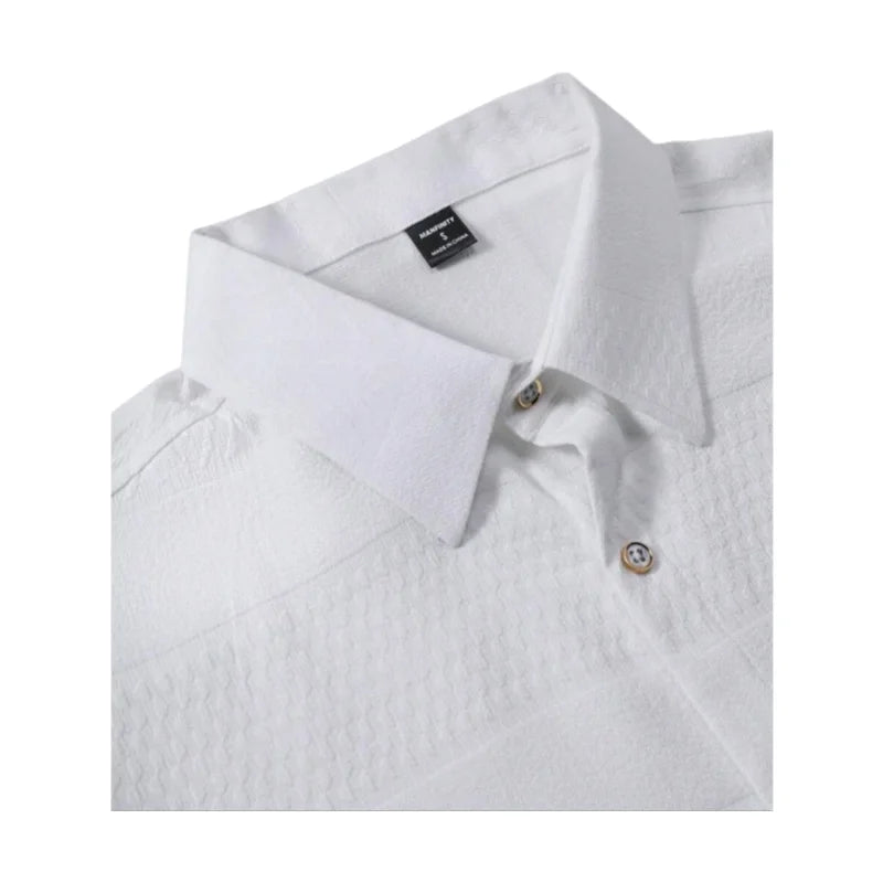 Men's Pure Color Flat Button Casual Short Sleeve Shirt Autumn Winter New Style Slim Fit Comfortable Breathable Fashionable