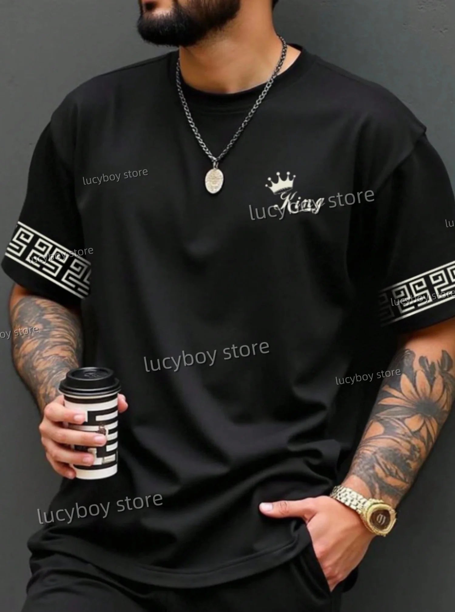 2026 New King pattern Print Men T-Shirt Man Short Sleeves football T-Shirt Vintage Plus Size Sport Daily Tees Men Clothing