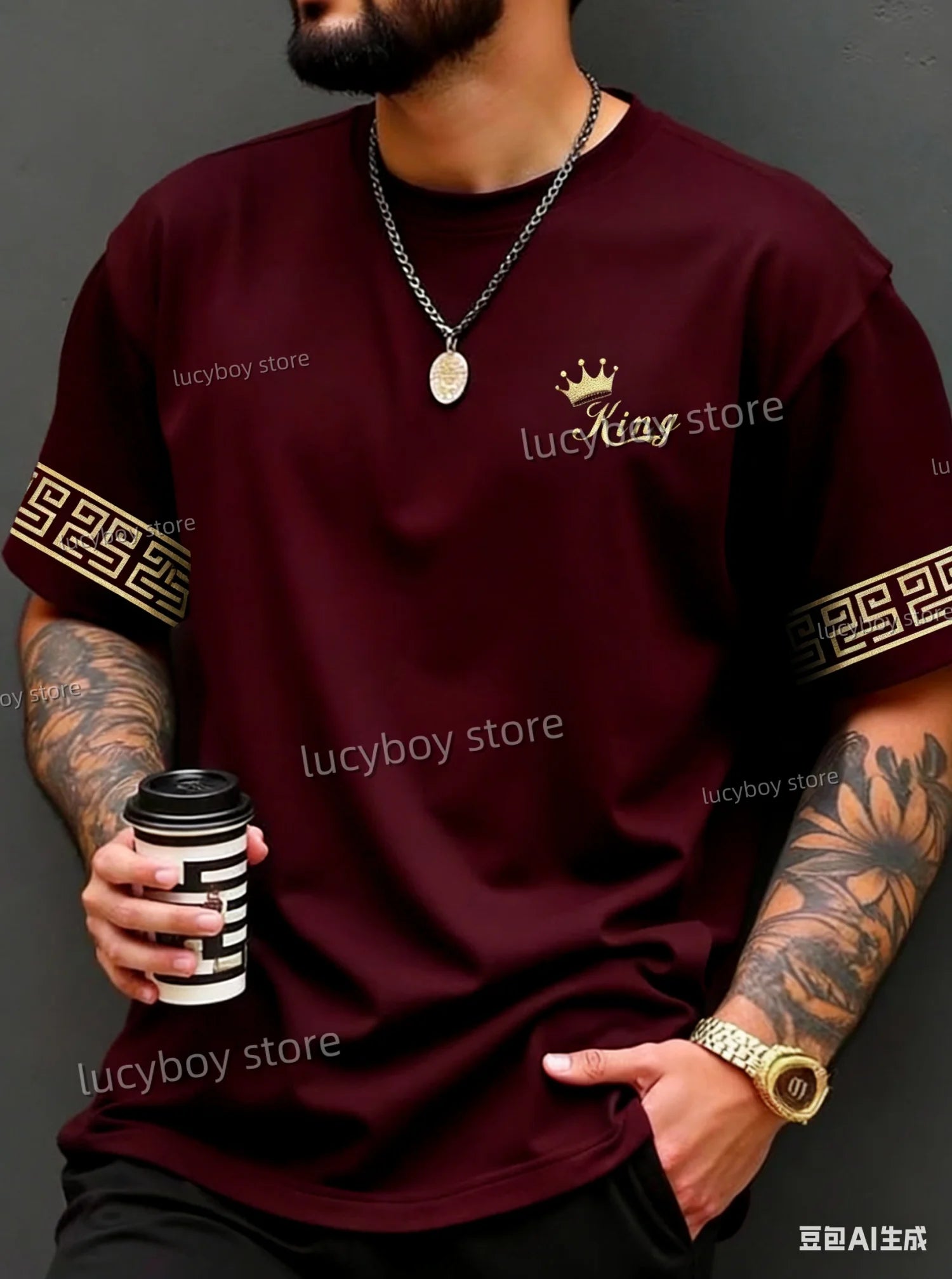 2026 New King pattern Print Men T-Shirt Man Short Sleeves football T-Shirt Vintage Plus Size Sport Daily Tees Men Clothing