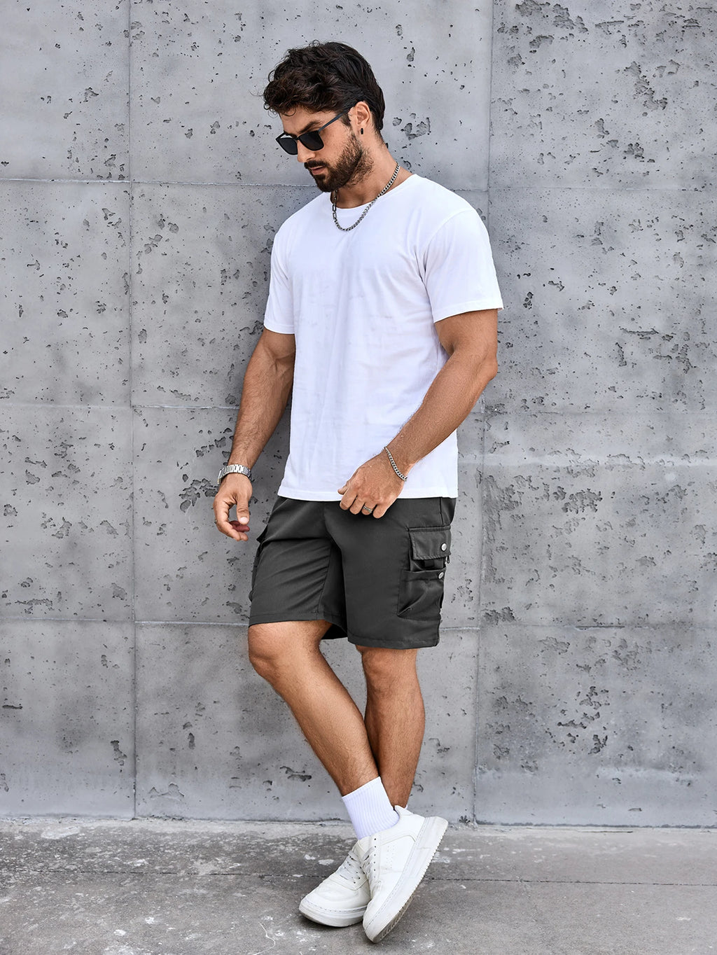 Men's Solid Cargo Shorts with Flap Pockets, Versatile And Trendy for Summer Outdoors And Sports Wear, 100% Polyester