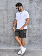 Men's Solid Cargo Shorts with Flap Pockets, Versatile And Trendy for Summer Outdoors And Sports Wear, 100% Polyester