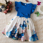 Summer New Girl's Butterfly Printed Dress 3-7Y Flying Sleeves Children's Cute Casual Dresses Girls Fashion Clothing