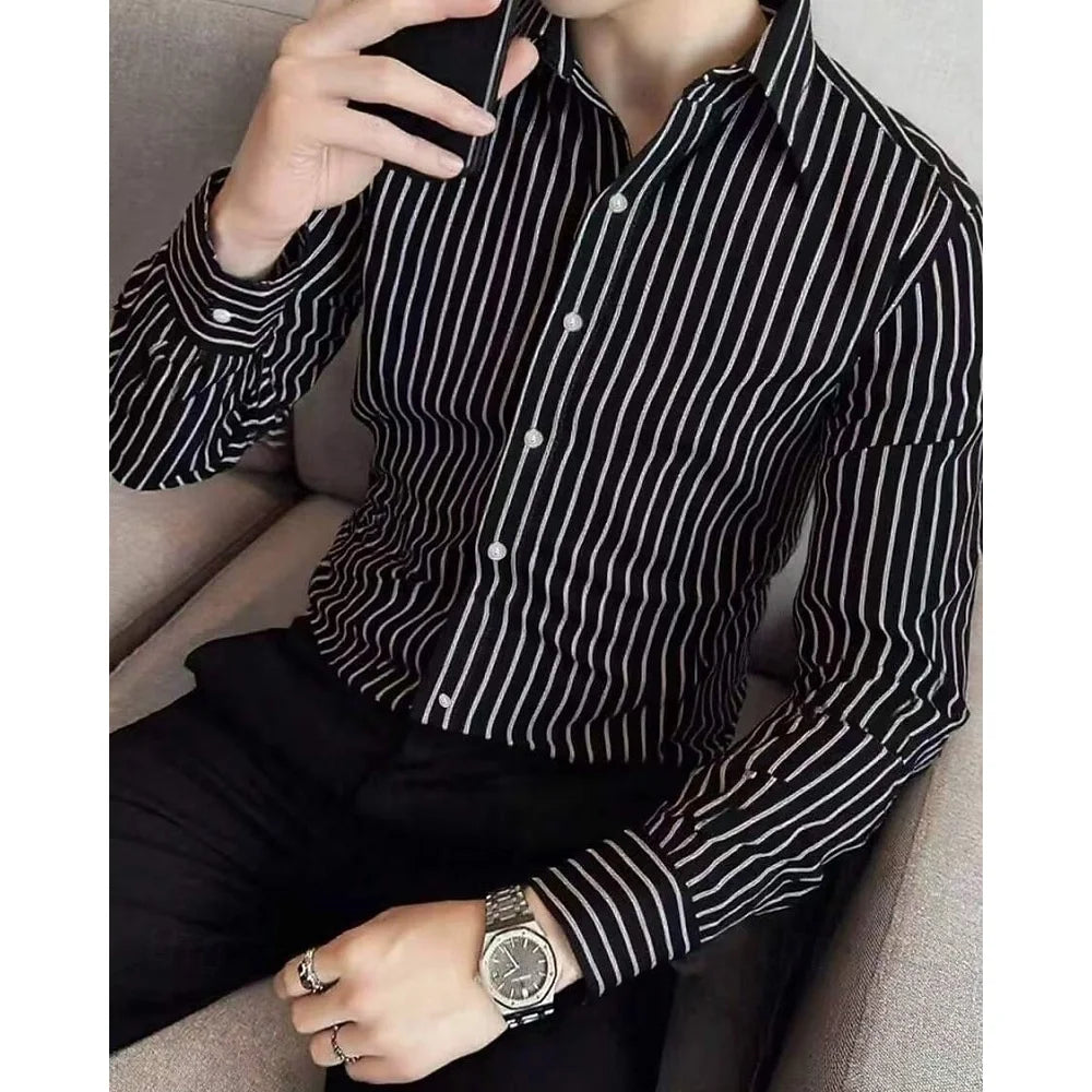 Men's Shirt Casual Shirt Button up Shirt Long Sleeve Vertical Stripes Lapel Daily Clothing Apparel Fashion Casual Comfortable