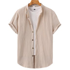 Casual Summer Shirt Men's Stand Collar Short Sleeve Light Maturity Leisure T-Shirt Open Cardigan Polyester Quick Dry Anti-Def...