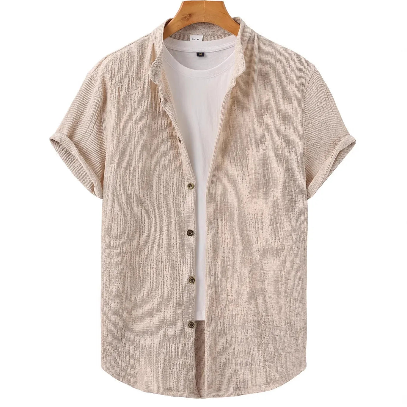 Casual Summer Shirt Men's Stand Collar Short Sleeve Light Maturity Leisure T-Shirt Open Cardigan Polyester Quick Dry Anti-Def...