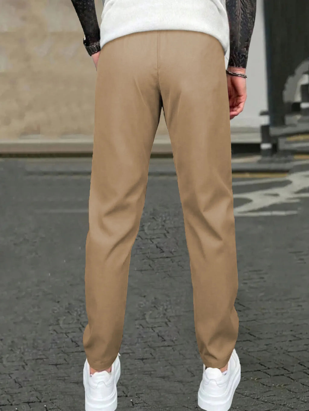 Men's Solid Color Drawstring Waist Casual Pants Regular Fit Comfy Trousers with Pockets for Spring And Fall