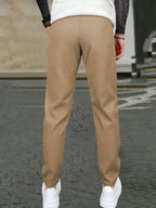 Men's Solid Color Drawstring Waist Casual Pants Regular Fit Comfy Trousers with Pockets for Spring And Fall